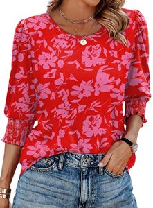Camicette da donna eleganti top Casual a maniche 3/4 con polsini a smock tinta tinta semplice per l'autunno primavera estate - Product Image 3
