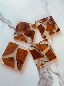 <b>TWIST</b> Quality Epoxy Resin Coasters Set With Ocean Effect Decorative Square Round Epoxy Wood Resin Coaster by Craftsy Home - Product Image 5