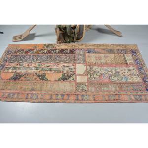 Alfombra de área grande clásica turca Vintage 3,4x7,3 pies Beige diseño de retazos ecléctico Material de lana respaldo de látex alfombra de habitación modelo - Product Image 3