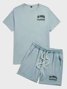 Ensemble deux pièces de sport décontracté avec logo privé personnalisé ensemble t-shirt et short en 100% coton doux de haute qualité pour hommes - Product Image 5