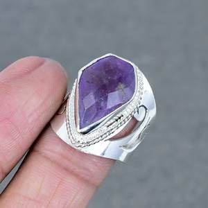 Amatista sólida para mujer, de amatista púrpura Natural piedra preciosa, anillo de Latón chapado en plata 925, joyería hecha a mano - Product Image 3