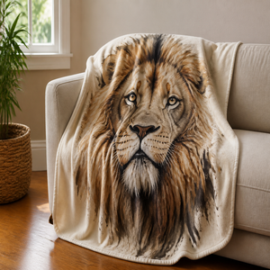 Custom Printed <b>Throw</b> Blanket Personalized Lion Portrait Gift Sublimation Flannel Fleece Polyester - Product Image 1