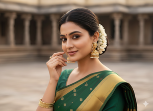 Boucles d'oreilles de bijoux de temple en or mat royal Boucles d'oreilles ethniques indiennes exquises parfaites pour les mariages nuptiaux et les festivals - Product Image 5