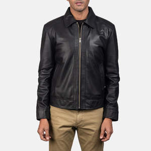 Men's ODM Genuine <b>Sheepskin</b> Leather <b>Jacket</b> Inferno Black Reversible Coat with Wool XS to 6XL Sizes for Autumn Season - Product Image 3