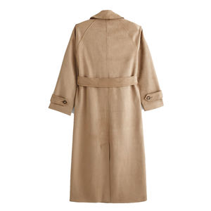 Manteau trench long vintage à double boutonnage pour femme avec ceinture |   Usine de fabrication OEM/ODM de vêtements en laine 100% écologiques à marque privée - Product Image 4