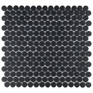Merola Modern Matte Black/Low Sheen Porcelain Mosaic Penny Round Tile Acabado brillante 10,7-Sq-Ft/Case para decoraciones de pared de hotel - Product Image 1