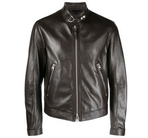 Veste de course moto slim fit pour homme, noire, manches longues, fermetures éclair, poches latérales, cuir d'agneau, style urbain - Product Image 1