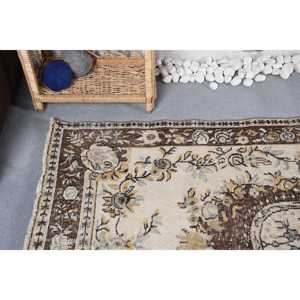 พรมตุรกีโบราณ ขนาด 3.8x6.9 ฟุต พรมขนสัตว์โมร็อกโกสีเบจ - Product Image 5