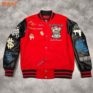 แจ็คเก็ตเบสบอลผู้ชายหนังแท้ปกตั้งสำหรับฤดูหนาว - Product Image 1