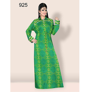 Beautiful Handmade Green Pure Cotton Women's Long Maxi <b>Kaftan</b> XS <b>Size</b> Breathable Jalabiya Manufactured and Supplied in India - Product Image 1