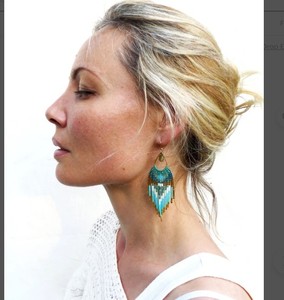 Long Bohemian Beaded Fringe <b>Earrings</b> Made of Micromacrame and Miyuki Beads Turquoise Blue <b>Green</b> and Gold - Product Image 1