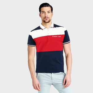 Block Color Polos Camiseta Premium-Ultimate Polo T-shirt-Viscosa Azul marino y blanco Rayas Polo Cuello Camiseta Raya - Product Image 5