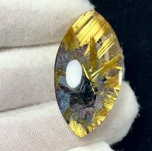 100% ธรรมชาติทอง Rutile อัญมณีเกรดคุณภาพหลวมของแท้ปรับเทียบ Marquise รูปร่าง Cabochon อัญมณีสําหรับเครื่องประดับใช้ - Product Image 1