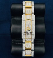 Montre Hip Hop Tendance en Acier Inoxydable Entièrement Sertie de Moissanite avec Breloque en Verre – Collection de Marques Phares – Meilleures Ventes