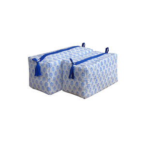 Luxury Cosmetic Bag Indian Hand Block Printed Cotton Quilted With <b>Padded</b> Cotton Cosmetic Bag Set of 2 for Sale at <b>Cheap</b> Price - Product Image 1