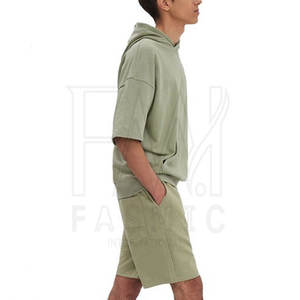 100% Cotton Fabric Shorts Sleeve Hoodie Style <b>Shirt</b> Sets With Durable Pocket's Set's <b>For</b> Custom Printed Logo - Product Image 5