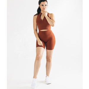 Pantalones cortos de motociclista acanalados elásticos de cintura alta para mujer, pantalones cortos de Yoga deportivos suaves y cómodos de verano, logotipo personalizado, venta al por mayor, tela lavada - Product Image 6