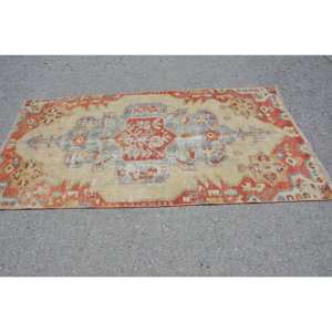 Vintage 3.6ft X 6.9ft turc tapis Beige rouge plat tissage Patchwork tapis laine matériel Latex support pour salon décorations - Product Image 3