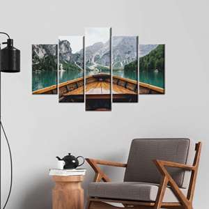 Nature Landscape Printed Canvas: Elegant River Artwork for Home Decor,5P Mix:Gallery <b>Wrap</b> - Product Image 1