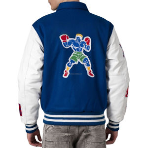 Veste universitaire unisexe américaine, corps en laine standard, manches en simili cuir, patchwork, patchs rétro, broderies personnalisées, coupe-vent - Product Image 2