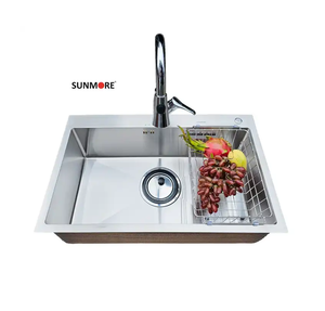 SUNMORE-Évier de cuisine de luxe à bol rectangulaire fait à la main au Vietnam, robinet à un trou de haute qualité, comptoir de surface brossé - Product Image 1