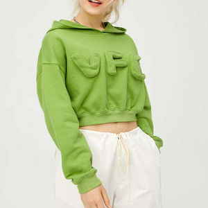 เสื้อฮู้ดครอปแฟชั่นลำลองคุณภาพสูงล่าสุด ลายปั๊มนูน 3 มิติ เสื้อครอปท็อปผู้หญิงแบบสั่งทำ - Product Image 1