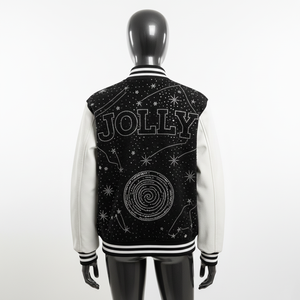 แจ็คเก็ตวาร์ซิตี้ผู้หญิง คุณภาพสูง ตัวเสื้อทำจากผ้าเมลตันวูล แขนเสื้อทำจากหนัง สีดำขาวตัดกัน  รับสกรีนโลโก้ แจ็คเก็ตวาร์ซิตี้ผู้หญิง - Product Image 2