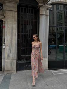 Elegante Vestido Midi Casual Recto con Estampado Floral y Tirantes Ajustables en los Hombros, Tela Satén Ligera para Uso Diario o en la Playa - Product Image 6