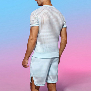 Ensemble de survêtement décontracté pour homme à manches courtes rayé 100% polyester respirant léger à séchage rapide / Survêtements d'été - Product Image 2