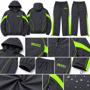 Men's Dark Green Hooded Windbreaker Tracksuit Set Lightweight <b>Nylon</b> Sports Jacket <b>Jogger</b> Pants Custom Streetwear - Product Image 4