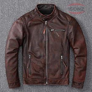 Vestes en cuir marron pour hommes Look Vintage Vêtements Veste pour hommes Veste pour hommes en cuir vintage à fermeture éclair complète Veste pour hommes - Product Image 1