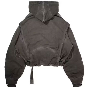 Logo personnalisé unisexe 450gsm 100% coton sweat à capuche zippé Logo personnalisé brodé en détresse patch lourd lavage à l'acide personnalisé OEM - Product Image 2