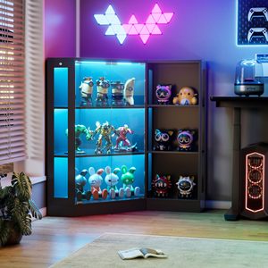 Vitrine d'angle moderne en forme de L avec porte en verre, meuble de salon en bois avec éclairage LED pour l'aménagement de magasin de détail - Product Image 2