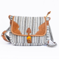 Sac bandoulière vintage pour femme en coton Gheri fait main du Népal, broderie, motif chaînes et fils, fermeture éclair, sangle unique