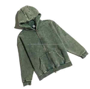 Sudadera con capucha para hombre de 100% algodón con logotipo personalizado, Jersey bordado con cremallera lavado ácido, ropa de invierno de gran tamaño de felpa francesa - Product Image 1