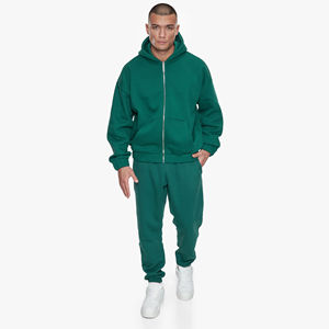 Sudadera con capucha de gran tamaño y cremallera para hombre personalizada Vintage 450 GSM algodón manga larga diseño de bloque de color bordado básico mezcla de algodón - Product Image 5