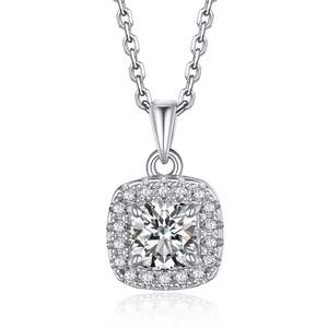 Collar de moissanita con cojín para mujer, colgante de diamante simulado para ella collar de halo de Plata de Ley 925 - Product Image 4