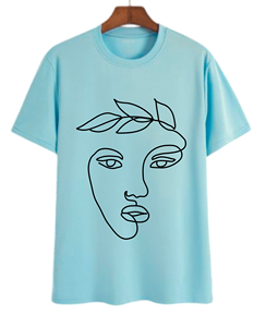 T-shirt rose à manches courtes pour homme avec imprimé visage abstrait style line art, col rond, coupe décontractée, 100 % coton tricoté - Product Image 3