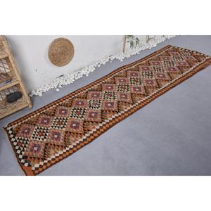 2.6x9.4 ft <b>Rug</b>, <b>Runner</b> Vintage <b>Rug</b>, Brown Kilim Abstract <b>Rug</b> - Product Image 2