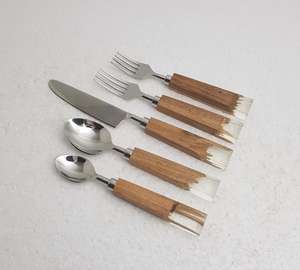 Ensemble de couverts en acier inoxydable avec manche en résine transparente effet bois craquelé, accessoires de cuisine pour restaurant - Product Image 2