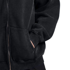 Algodón 450Gsm Cropped Acid Wash Hoodie Hombres Streetwear Heavyweight Hoodie Fabricantes Oversized Puff Printing Zip up Hoodie - Product Image 5