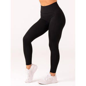 Dernier legging noir à poches NKD avec logo personnalisé ceinture profilée à pli haut Nouveau leggings de gym à la mode pour femmes - Product Image 1