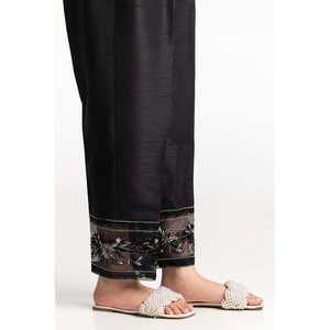 Pantalón de Cintura Media Negro de Seda Natural Bordada TR-24-28 100% Satén de Seda con Decoración de Bordado Intrincado - Product Image 3