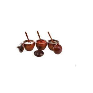 Condiment rond en bois pour bol de sel à sucre avec couvercle et cuillère en bois et utilisation à la main dans les restaurants à usage quotidien - Product Image 3