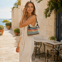 Sac à bandoulière en paille tressée rayé arc-en-ciel pour femme, léger, style bohème, avec fermeture éclair, sac hobo pour l'été