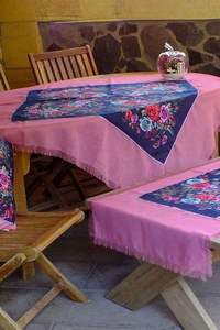 <b>Pink</b> Handmade <b>Tablecloth</b> Set with <b>Tablecloth</b> Cushion Cover Runner 150x150 <b>tablecloth</b> 50x150 runner 50x50 2 cushion cases - Product Image 5