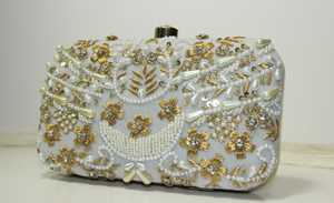 Cadre en laiton de haute qualité personnalisé Party Wear Embrayage Sac de soirée de forme ovale avec broderie à la main lourde - Product Image 2