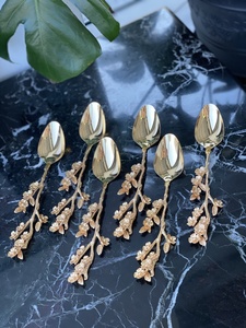 Cuchara de cena con mango de rama de flores y hojas brillantes de plata esterlina vendedora caliente para bodas, Navidad, hoteles, restaurantes y fiestas - Product Image 2