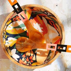 Juego de Servidores de Ensalada de Madera Natural de Color, 2 Espátulas, Utensilios Hechos a Mano Sostenibles, Tamaño Pequeño, Aptos para Congelador, Mirha International - Product Image 1