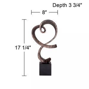 Swirling Heart Shaped Modern Sculpture Nickel Finished Silvery Appearance Black Base Home Office <b>Shelf</b> Elegant Accents - Product Image 2